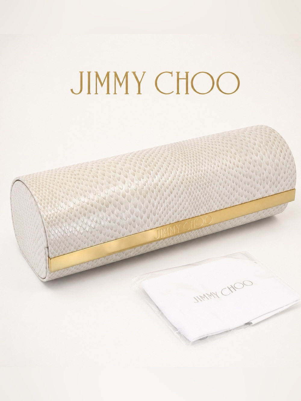 Jimmy Choo Light Pink Snakeskin Embossed Eyeglass Case & Cleaning Cloth